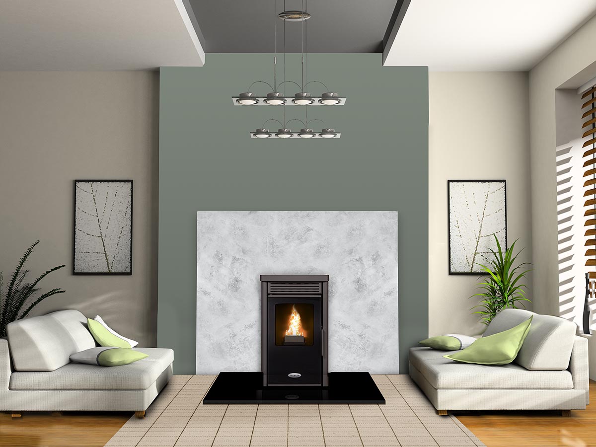 stanley aura lifestyle with green wall Aura 7.3kW Pellet Aura 7.3kW Pellet - Image 3