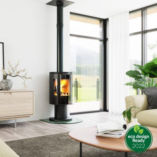 Elite G4 stove on a pedestal in a living room
